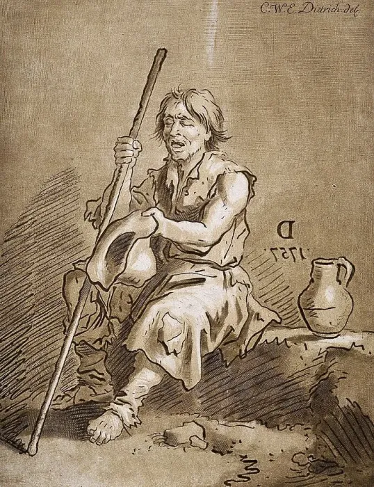 Framed Print : A Blind Beggar Holding Out His Hat for Money, 1757, Germany, Historic, digitally restored reproduction from a 19th century original Framed Print : A Blind Beggar Holding Out His Hat for Money, 1757, Germany, Historic, digitally restored reproduction from a 19th century original