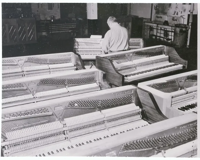 Framed Print : Blind Factory Worker Tuning Piano Framed Print : Blind Factory Worker Tuning Piano