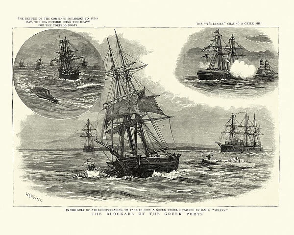 Blockade of the Greek Ports, HMS Sultan detaining a ship, 1886
