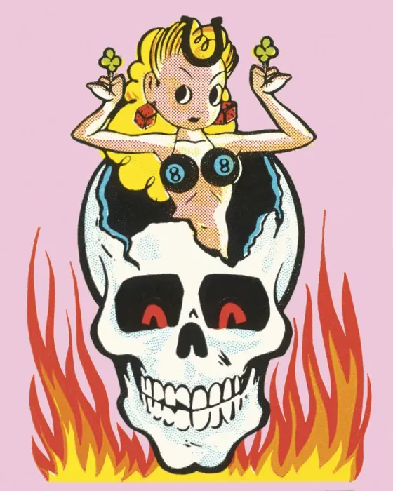Framed Print : Blond Lady Popping Out of a Skull Framed Print : Blond Lady Popping Out of a Skull
