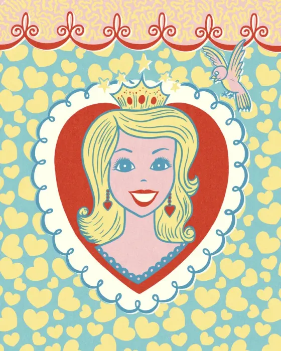 Framed Print : Blond Princess with Heart-Shaped Border Framed Print : Blond Princess with Heart-Shaped Border