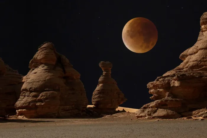 Framed Print : Blood moon over Libyan desert
