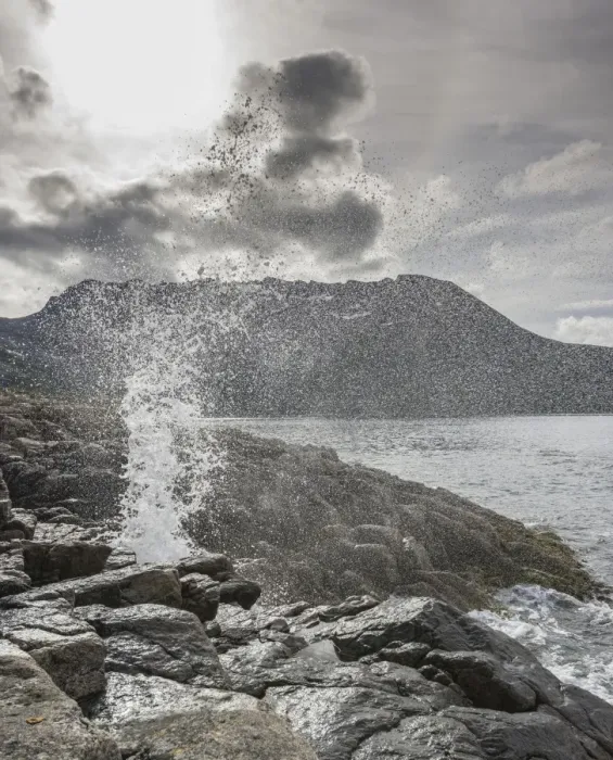Framed Print : Blowhole on the coast, island of Senja, Troms, Norway