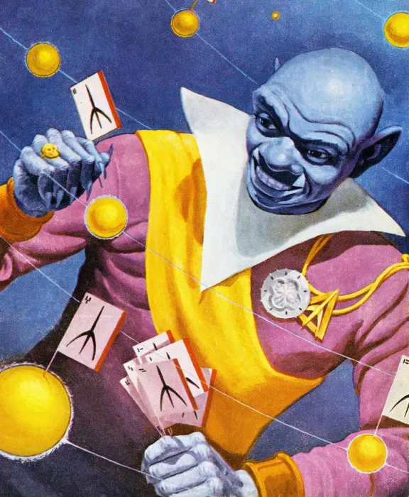 Framed Print : Blue Alien With Cards