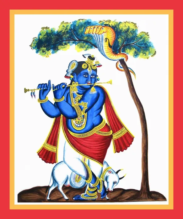 Framed Print : Blue-complexioned Krishna plays the flute Framed Print : Blue-complexioned Krishna plays the flute
