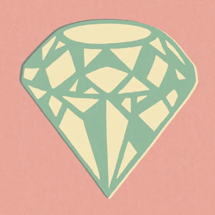 Framed Print : Blue Diamond on Pink Background