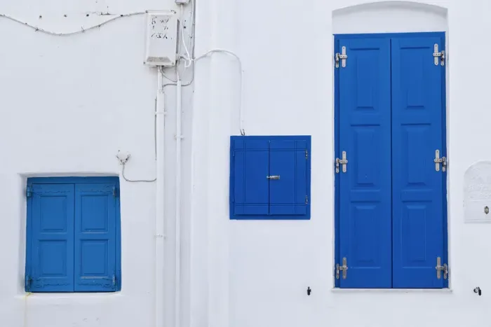 Framed Print : Blue Door and Windows, Mykonos, Greece Framed Print : Blue Door and Windows, Mykonos, Greece