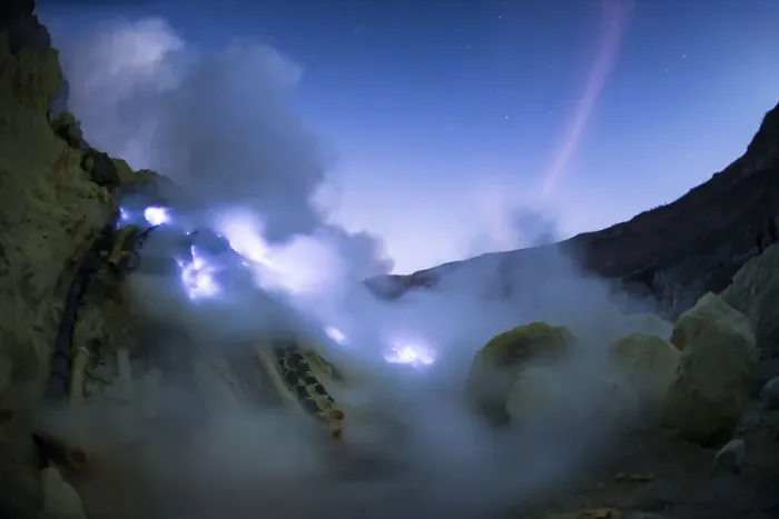 Framed Print : Blue flame at Kawah Ijen Framed Print : Blue flame at Kawah Ijen