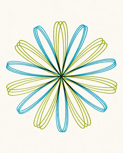 Blue and Green Flower Line Drawing