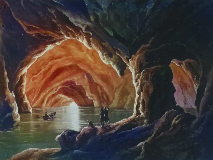 Framed Print : The Blue Grotto on Capri, 1880, Italy, Historical, digitally restored reproduction of a photograph by Giorgio Sommer, coloured Framed Print : The Blue Grotto on Capri, 1880, Italy, Historical, digitally restored reproduction of a photograph by Giorgio Sommer, coloured