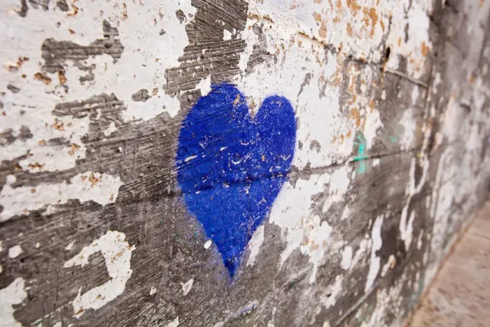 Framed Print : Blue heart painted on a wall Framed Print : Blue heart painted on a wall