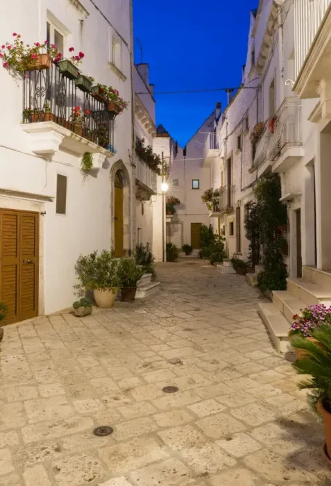 Framed Print : Blue hour, dusk, alleyway, Locorotondo, Apulia, Italy Framed Print : Blue hour, dusk, alleyway, Locorotondo, Apulia, Italy