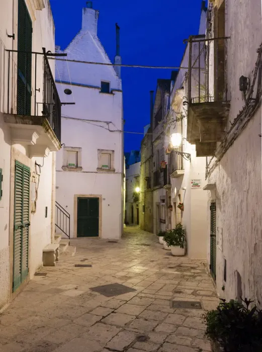 Framed Print : Blue hour, dusk, alleyway, Locorotondo, Apulia, Italy Framed Print : Blue hour, dusk, alleyway, Locorotondo, Apulia, Italy