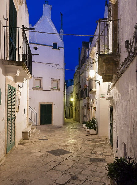 Blue hour, dusk, alleyway, Locorotondo, Apulia, Italy