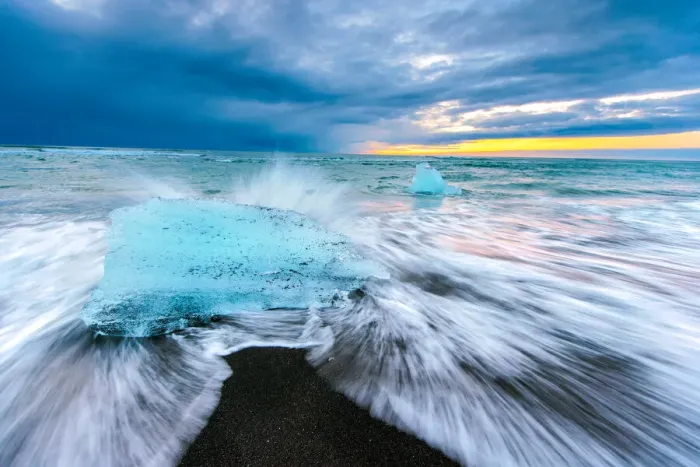 Framed Print : Blue Ice with beach waves Framed Print : Blue Ice with beach waves