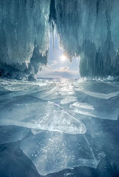 The blue ice cave at lake Baikal