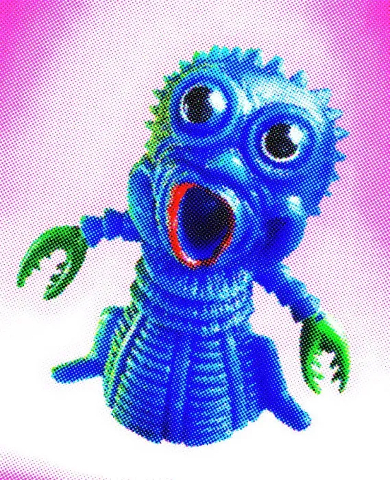 Framed Print : Blue Monster on Pink Background Framed Print : Blue Monster on Pink Background