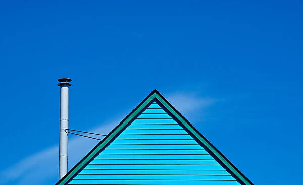 Blue Roof. A color photograph of the roof to a commercial building in downtown Portland