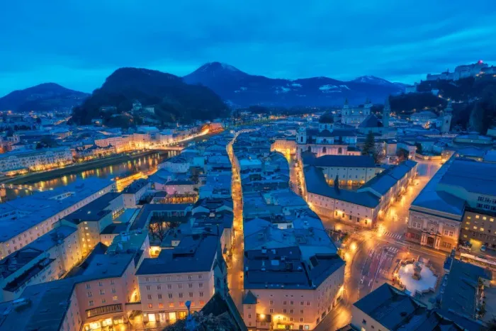 Framed Print : Blue twilight before sunrise at Salzburg