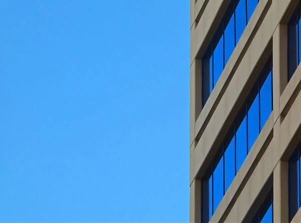 Blue View. A color photograph of an office high rise in downtown Portland, Oregon