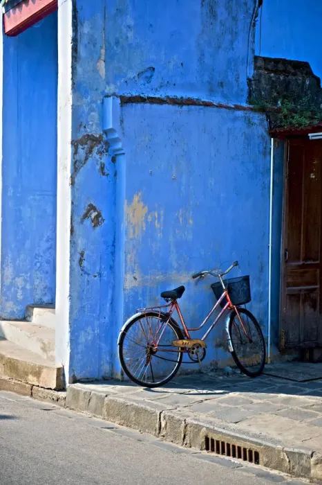 Framed Print : Blue wall and Bicycle Hoi An Vietnam