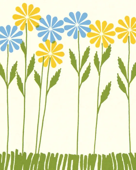 Framed Print : Blue and Yellow Flowers