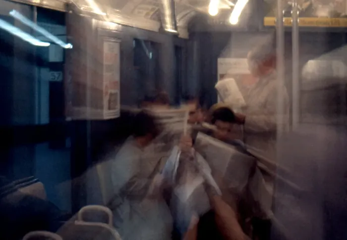 Framed Print : Blurred Motion Image of Passengers on the New York City Subway in the 1950's