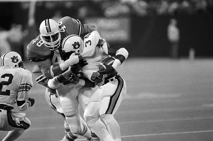 Framed Print : Bo Jackson Being Tackled in College Football Action Framed Print : Bo Jackson Being Tackled in College Football Action