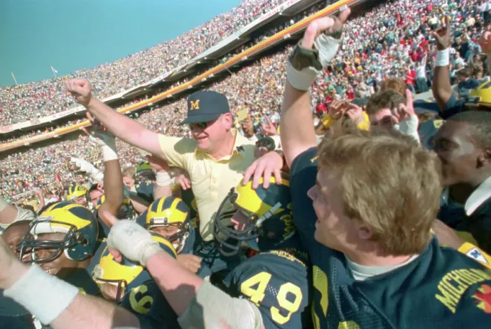 Framed Print : Bo Schembechler Celebrating