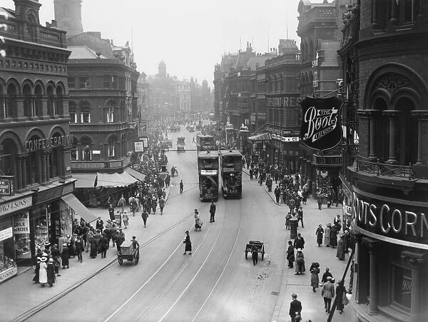 Boar Lane. Trams on Boar Lane, Leeds, Yorkshire, July 1921