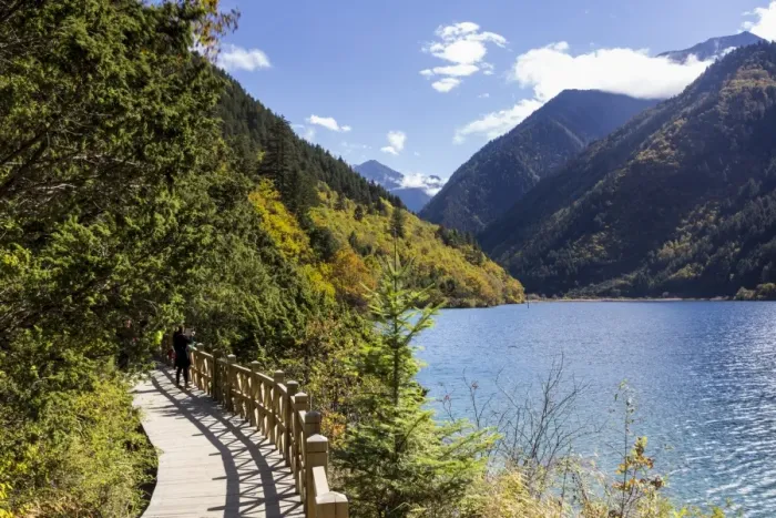 Framed Print : Boardwalk in Jiuzhaigou Valley park, Sichuan Framed Print : Boardwalk in Jiuzhaigou Valley park, Sichuan