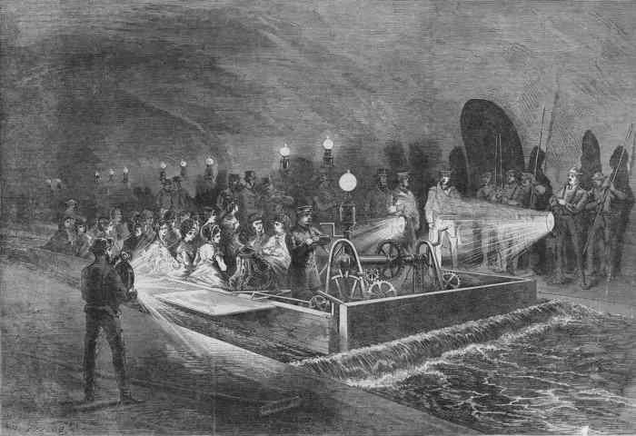Framed Print : The Boat. Ladies and gentlemen take a tour of the Parisian sewers, 1870 Framed Print : The Boat. Ladies and gentlemen take a tour of the Parisian sewers, 1870