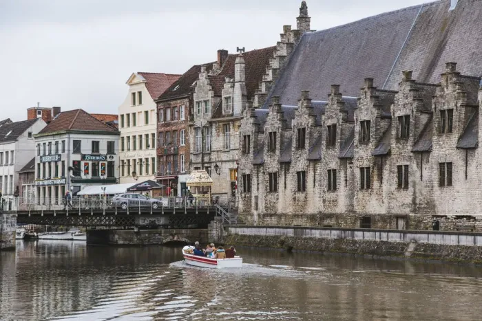 Framed Print : Boat on the canal in Ghent Framed Print : Boat on the canal in Ghent