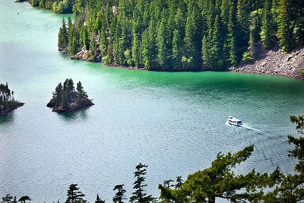 Boat on Diablo Lake, North Cascades National Park, Washington State, USA