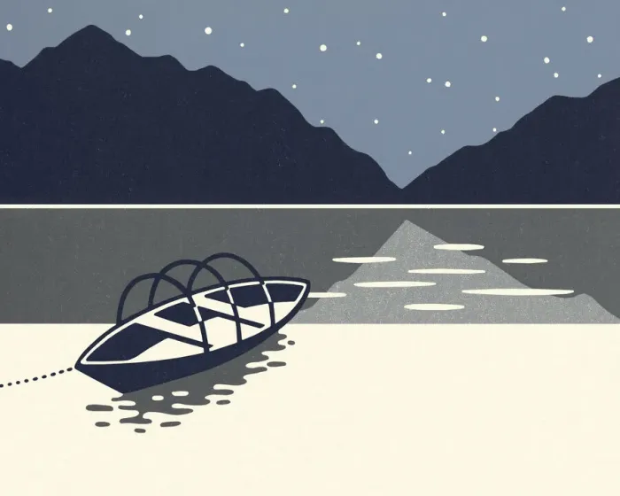 Framed Print : Empty Boat on a Lake at Night Framed Print : Empty Boat on a Lake at Night
