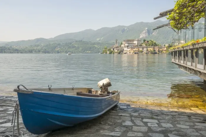 Framed Print : Boat on lake Orta Framed Print : Boat on lake Orta
