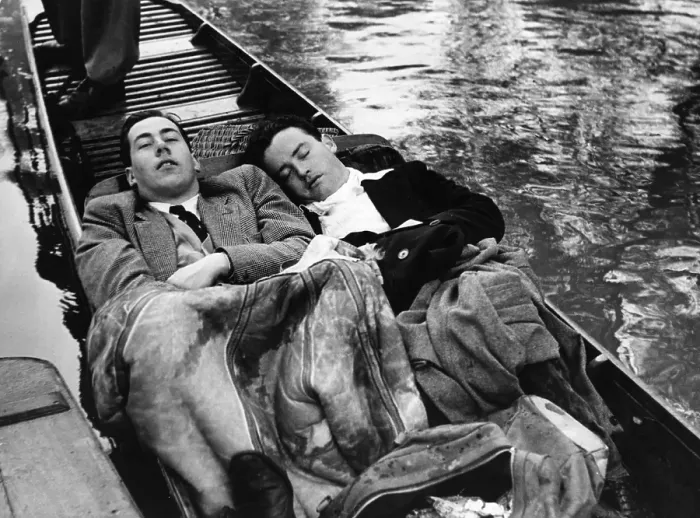 Framed Print : Boat Nap. 17th May 1952: Two Oxford University students have a rest in Framed Print : Boat Nap. 17th May 1952: Two Oxford University students have a rest in