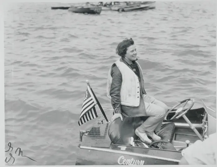 Framed Print : Boating Competitor Florence Burnham in Boat Framed Print : Boating Competitor Florence Burnham in Boat