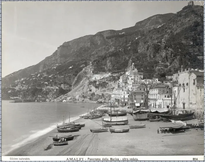 Framed Print : Boats on Beach General View of Amalfi