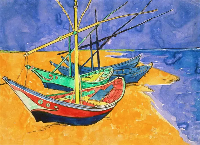 Framed Print : Boats on the Beach of Les-Saintes-Maries, 1888. Artist: Vincent van Gogh Framed Print : Boats on the Beach of Les-Saintes-Maries, 1888. Artist: Vincent van Gogh