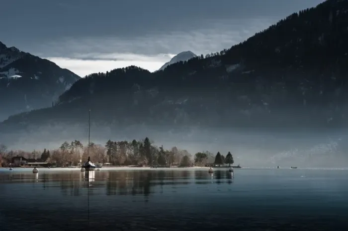 Framed Print : Boats on Lake Thun Framed Print : Boats on Lake Thun