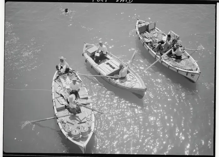 Framed Print : Three Boats with Merchants Carrying Goods to Port Said Framed Print : Three Boats with Merchants Carrying Goods to Port Said