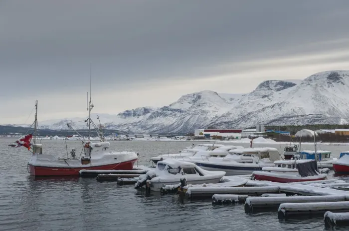 Framed Print : boats at a pier in Tromso