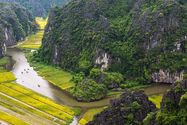Boats in River, View from Mountain, Vietnam Travel