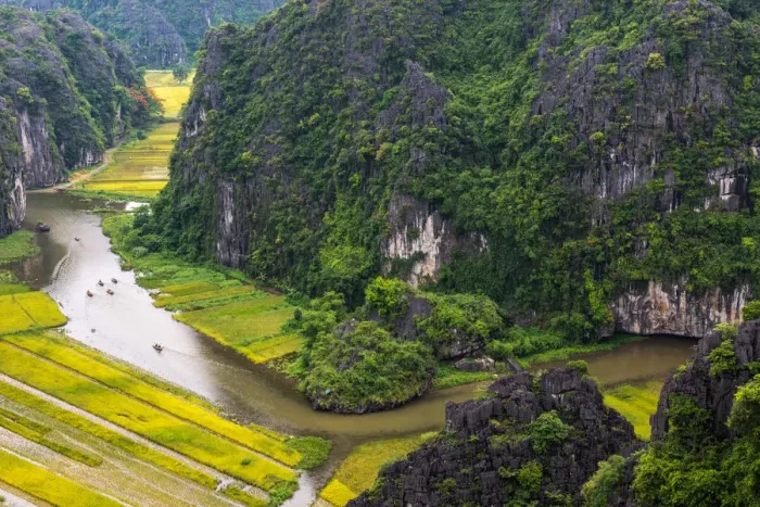 Framed Print : Boats in River, View from Mountain, Vietnam Travel Framed Print : Boats in River, View from Mountain, Vietnam Travel