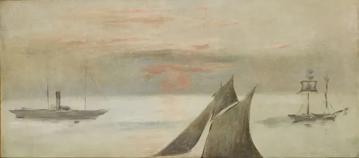 Framed Print : Boats at Sea, Sunset. Artist: Manet, Édouard (1832-1883) Framed Print : Boats at Sea, Sunset. Artist: Manet, Édouard (1832-1883)