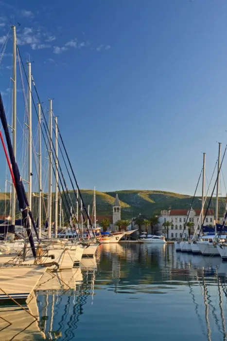 Framed Print : Boats in Trogir harbor at sunrise in Croatia Framed Print : Boats in Trogir harbor at sunrise in Croatia