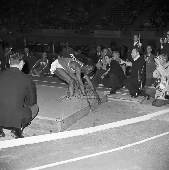 Framed Print : Bob Beamon Landing after Long Jump Framed Print : Bob Beamon Landing after Long Jump
