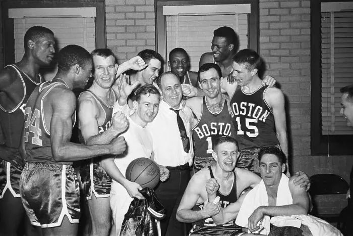 Framed Print : Bob Cousy and Boston Celtics After Winning NBA Championship Framed Print : Bob Cousy and Boston Celtics After Winning NBA Championship