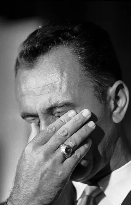 Framed Print : Bob Cousy Crying at News Conference Framed Print : Bob Cousy Crying at News Conference